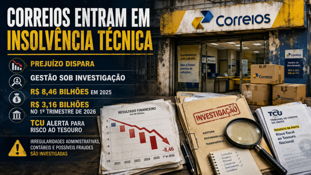 Correios entram em insolvência técnica, prejuízo dispara e gestão fica sob investigação