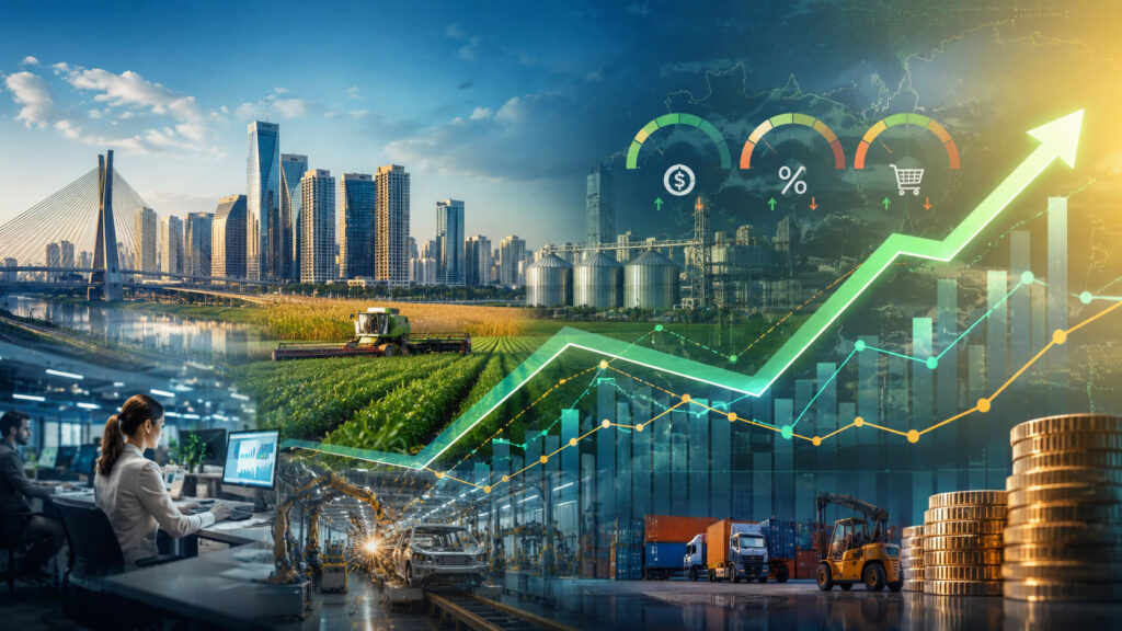Serviços avançam e safra recorde fortalece economia brasileira, mas juros e inflação mantêm cautela