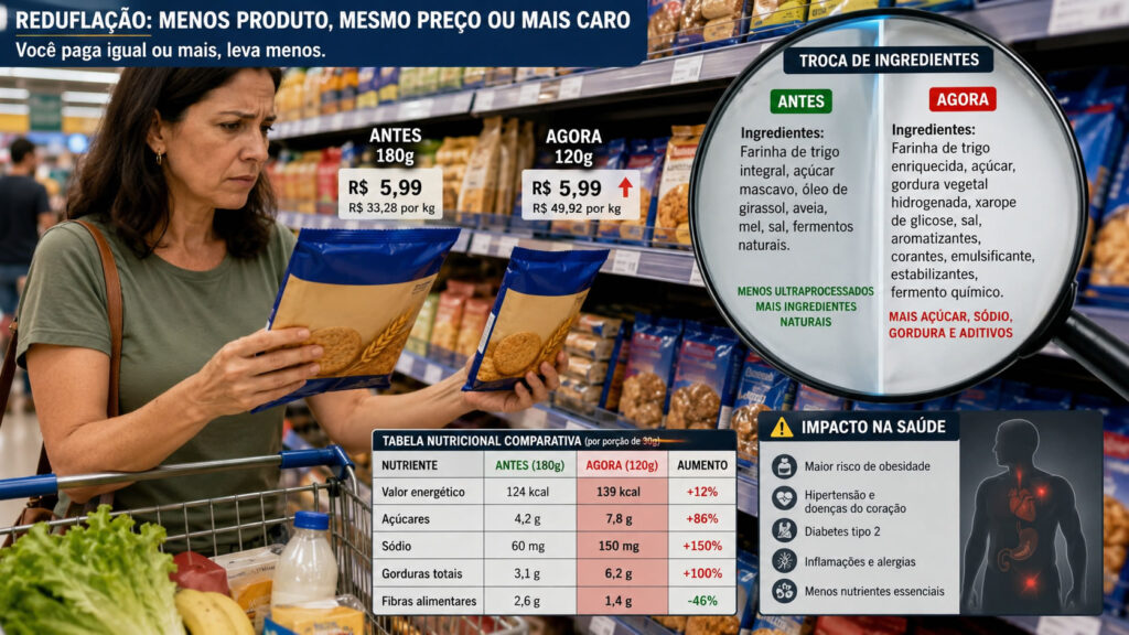 Reduflação encarece produtos silenciosamente e troca de ingredientes acende alerta para a saúde