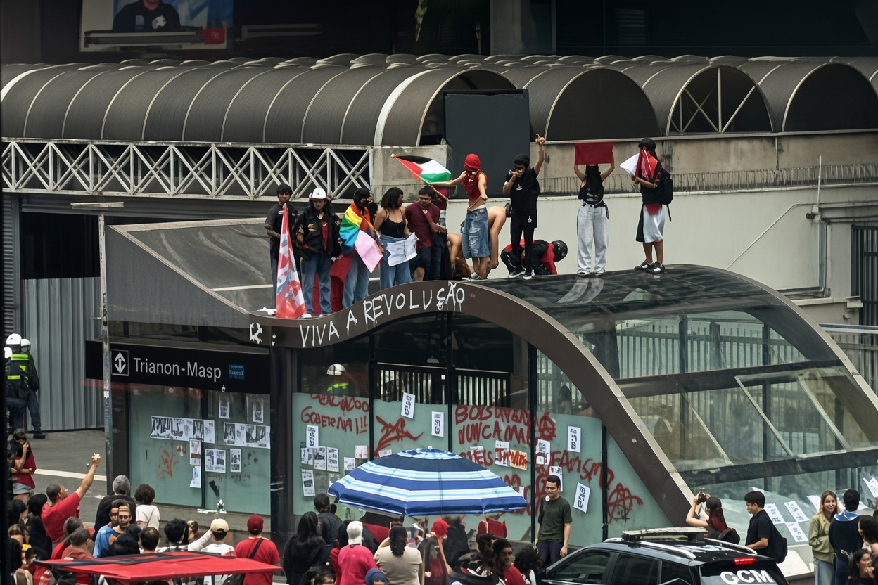 Pichações do ato pró-Lula na Paulista mobilizam prefeitura, metrô e voluntários patriotas