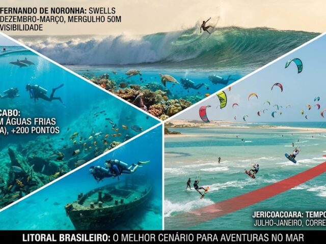 Esportes aquáticos e vento: destinos brasileiros que unem surf, kitesurf e mergulho
